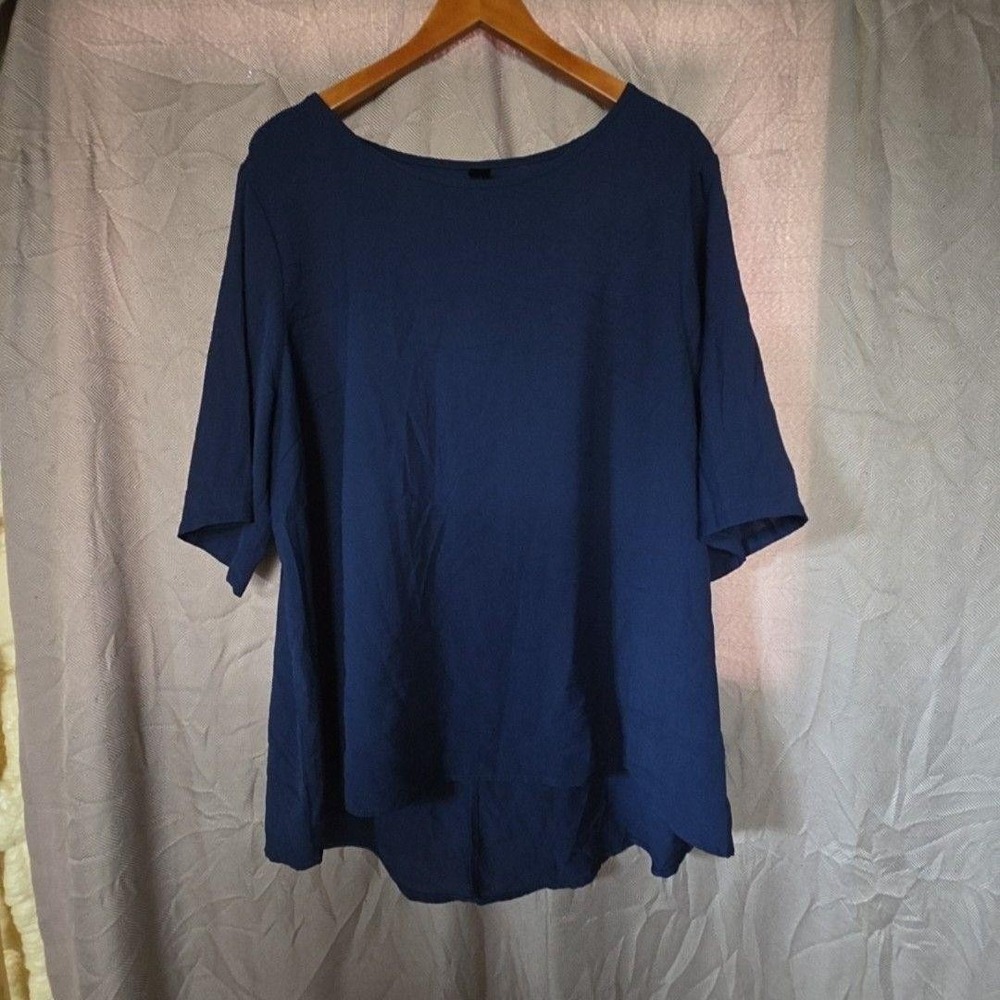 SheIn Blouse Womens Plus 3XL Blue Boat Neck Short Sleeve Relaxed Tunic Top
